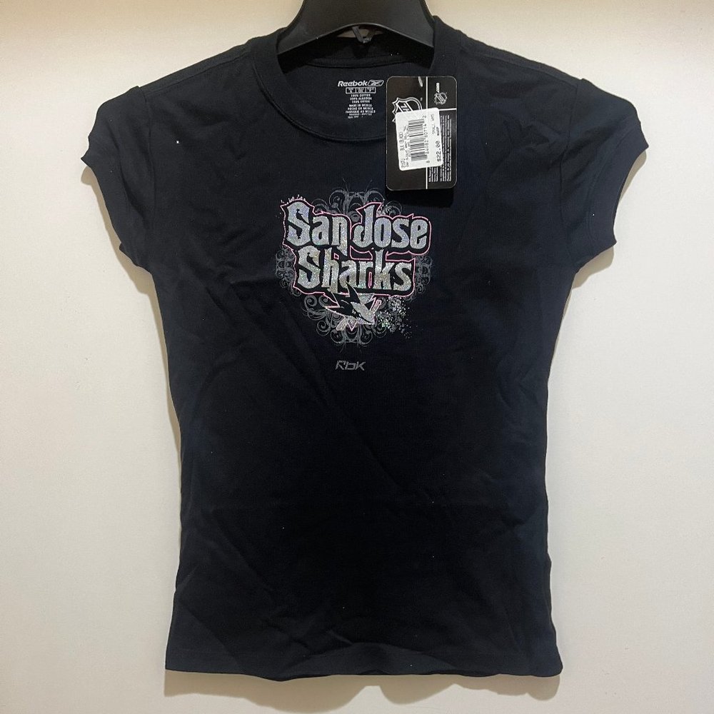 San Jose SHARKS Women Vintage Black Color BABY DOLL TEE by Reebok - NEW